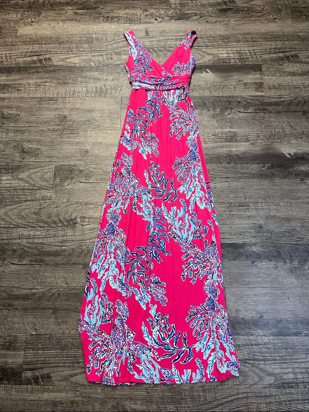 Lilly Pulitzer Pink Floral-Print V-Neck Maxi Dress size xs